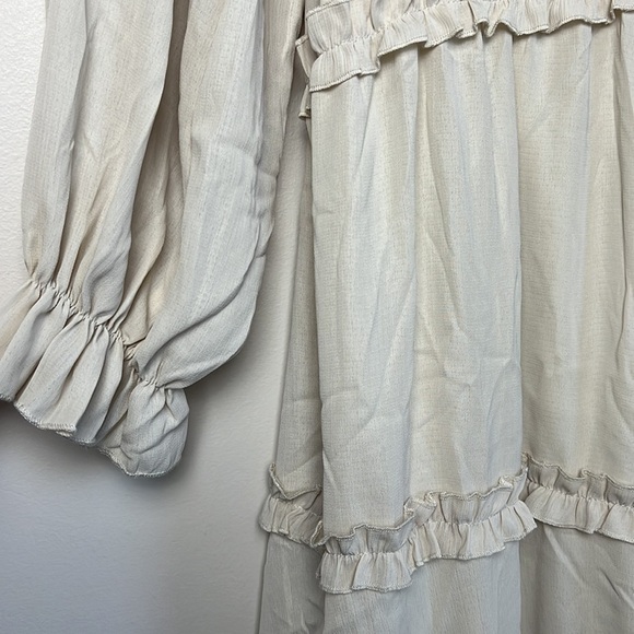 Beige Deep V Neck Ruffle Long Sleeve Floral Print Mini Dress Size XL - Picture 8 of 13